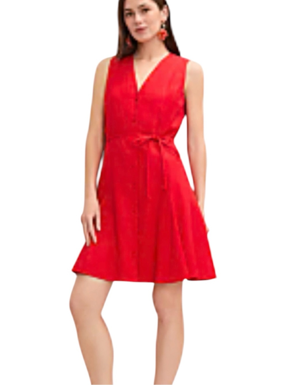 J. Crew Red Wrap Dress Large Sleeveless Knee Length Side Tie